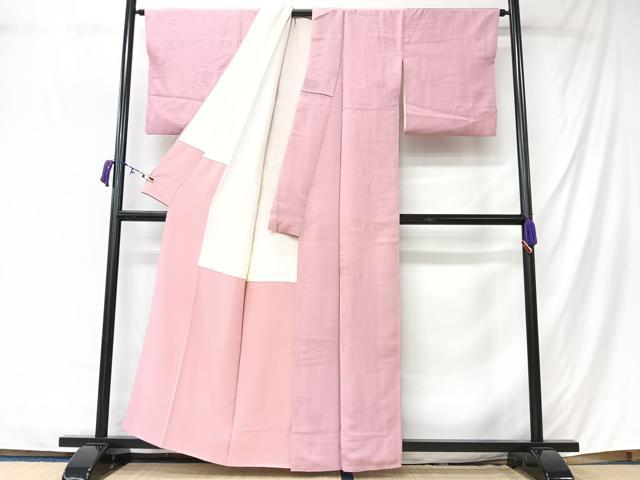 平和屋着物■上質な色無地　幾何学地紋　薄紅梅色　正絹　逸品　CABM2141xe