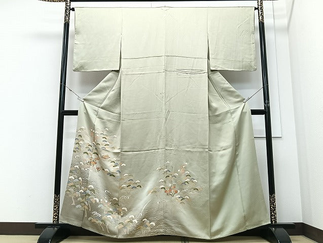 平和屋着物■豪華色留袖　駒刺繍　風景立波松文　暈し染め　金彩　正絹　逸品　CABM2158xe