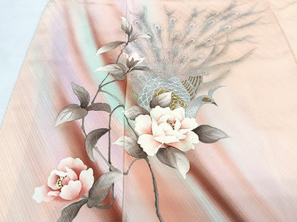 平和屋着物■訪問着　手描き　孔雀花文　暈し染め　金銀彩　正絹　逸品　CABM2160xe