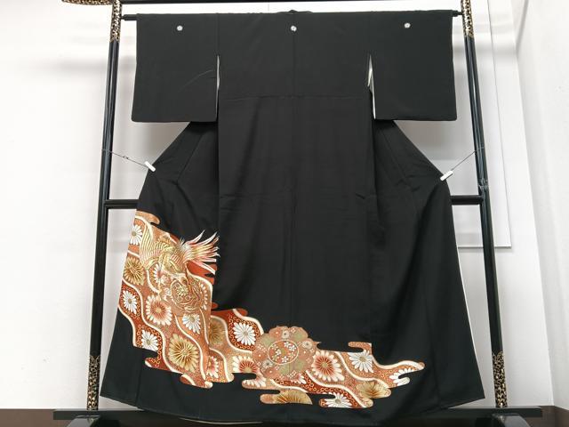 平和屋着物■豪華黒留袖　駒刺繍　鳳凰花文　暈し染め　金彩　正絹　逸品　CABM2161xe
