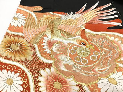 平和屋着物■豪華黒留袖　駒刺繍　鳳凰花文　暈し染め　金彩　正絹　逸品　CABM2161xe