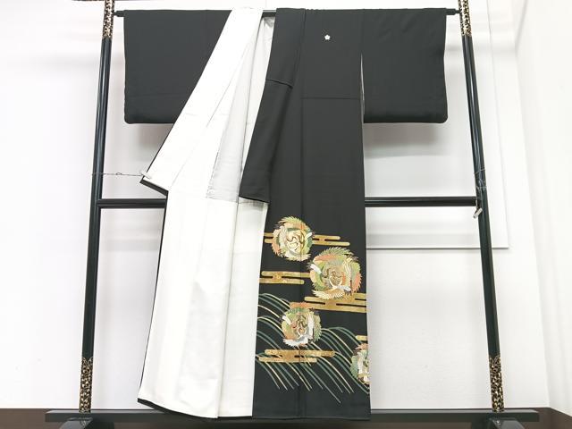 平和屋着物■豪華黒留袖　駒刺繍　エ霞飛鶴文　金彩　正絹　逸品　CABM2162xe