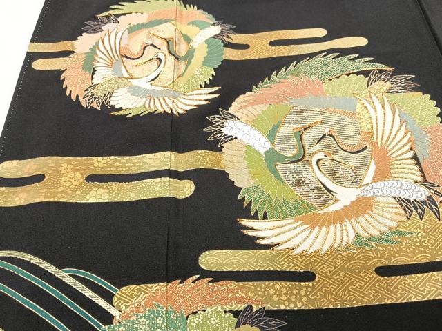 平和屋着物■豪華黒留袖　駒刺繍　エ霞飛鶴文　金彩　正絹　逸品　CABM2162xe