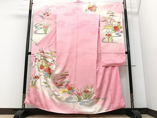 平和屋着物■豪華振袖　刺繍　流水草花文　暈し染め　金銀糸　正絹　逸品　CABM2166xe