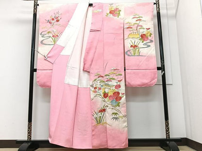 平和屋着物■豪華振袖　刺繍　流水草花文　暈し染め　金銀糸　正絹　逸品　CABM2166xe