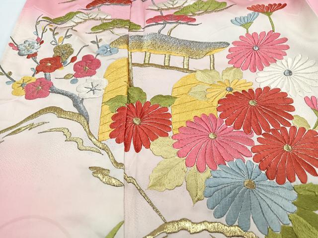平和屋着物■豪華振袖　刺繍　流水草花文　暈し染め　金銀糸　正絹　逸品　CABM2166xe
