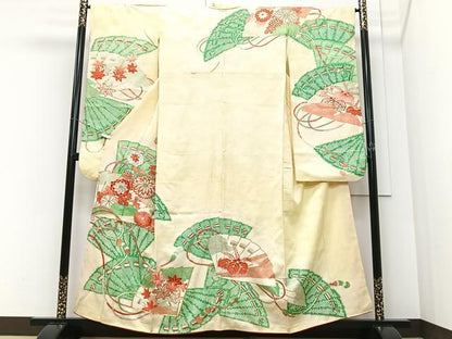 平和屋着物■豪華振袖　駒刺繍　扇面花文　金銀糸　正絹　逸品　CABM2167xe