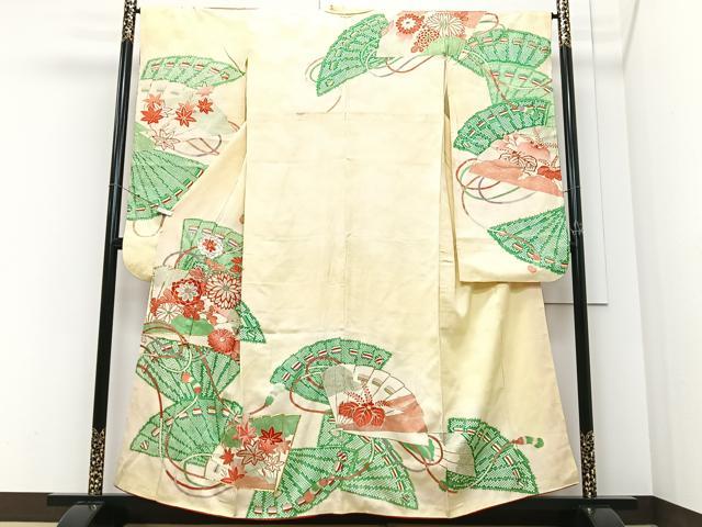 平和屋着物■豪華振袖　駒刺繍　扇面花文　金銀糸　正絹　逸品　CABM2167xe