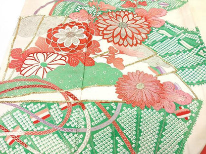 平和屋着物■豪華振袖　駒刺繍　扇面花文　金銀糸　正絹　逸品　CABM2167xe