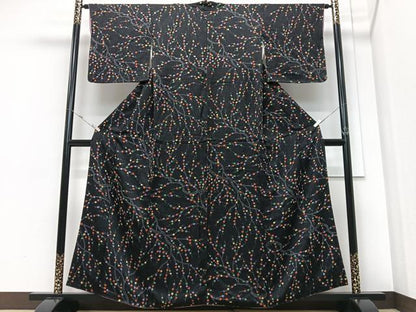 平和屋着物■上質な小紋　絞り　枝花文　黒地　正絹　逸品　CABM2169xe
