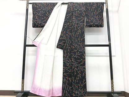平和屋着物■上質な小紋　絞り　枝花文　黒地　正絹　逸品　CABM2169xe
