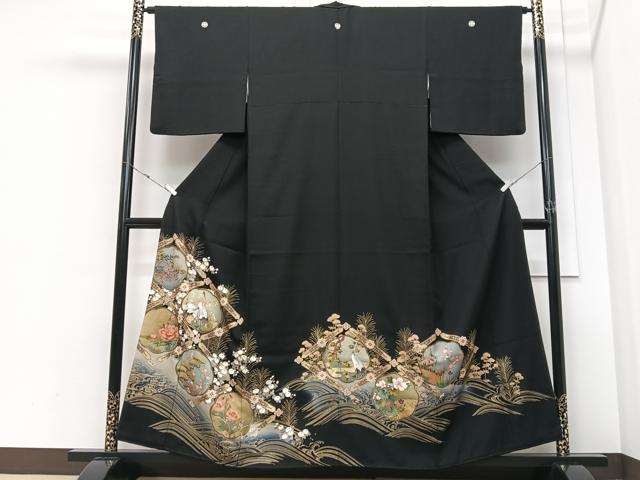 平和屋着物■豪華黒留袖　駒刺繍　立波花鳥文　暈し染め　金銀彩　正絹　逸品　CABM2176xe