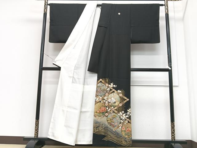 平和屋着物■豪華黒留袖　駒刺繍　立波花鳥文　暈し染め　金銀彩　正絹　逸品　CABM2176xe