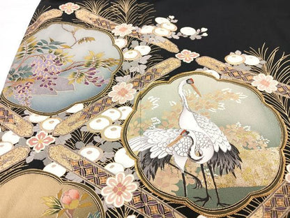 平和屋着物■豪華黒留袖　駒刺繍　立波花鳥文　暈し染め　金銀彩　正絹　逸品　CABM2176xe