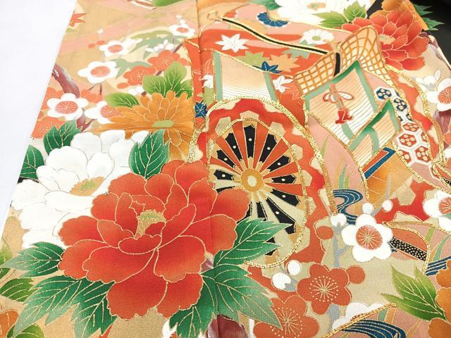 平和屋着物■豪華黒留袖　駒刺繍　御所車吉祥花文　金彩　正絹　逸品　CABM2179xe