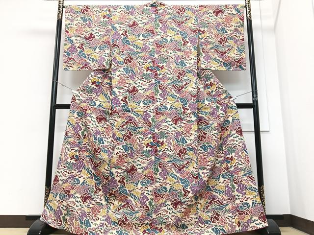 平和屋着物■上質な小紋　型染め　幾何学文　正絹　逸品　未使用　CABM2181xe