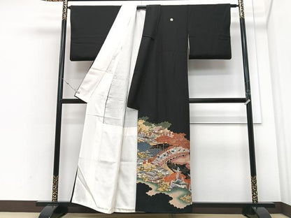 平和屋着物■豪華黒留袖　作家物　人物風景文　金彩　正絹　逸品　CABM2184xe