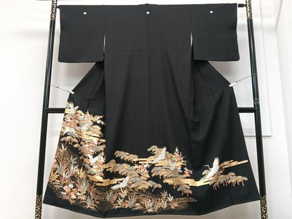 平和屋着物■豪華黒留袖　駒刺繍　飛鶴松文　金彩　正絹　逸品　CABM2185xe