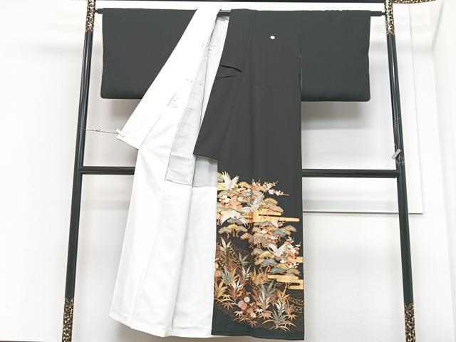 平和屋着物■豪華黒留袖　駒刺繍　飛鶴松文　金彩　正絹　逸品　CABM2185xe