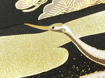 平和屋着物■豪華黒留袖　駒刺繍　飛鶴松文　金彩　正絹　逸品　CABM2185xe