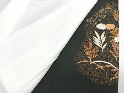 平和屋着物■豪華黒留袖　駒刺繍　飛鶴松文　金彩　正絹　逸品　CABM2185xe