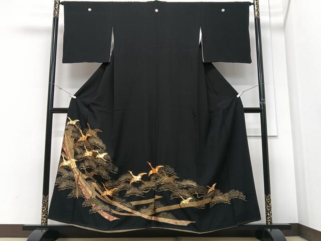 平和屋着物■豪華黒留袖　駒刺繍　束ね熨斗飛鶴松文　金彩　正絹　逸品　CABM2186xe