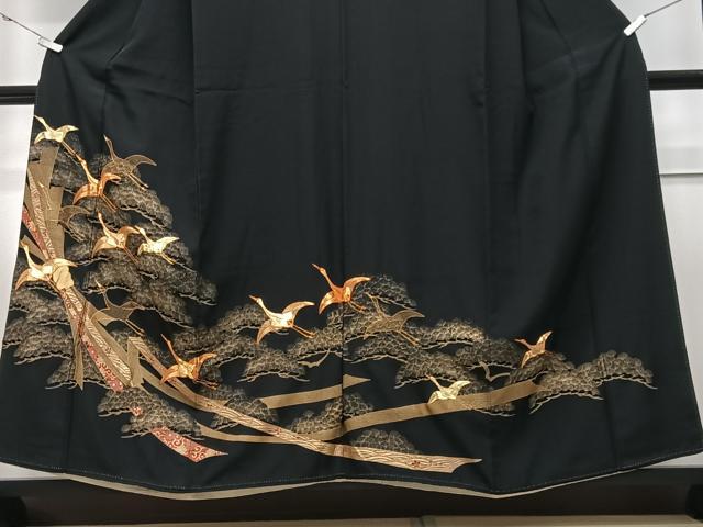 平和屋着物■豪華黒留袖　駒刺繍　束ね熨斗飛鶴松文　金彩　正絹　逸品　CABM2186xe