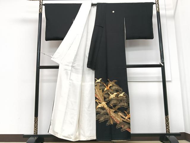 平和屋着物■豪華黒留袖　駒刺繍　束ね熨斗飛鶴松文　金彩　正絹　逸品　CABM2186xe