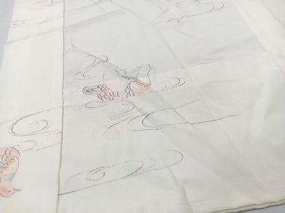 平和屋着物■長襦袢　無双仕立て　作家物　手描き　流水鴛鴦文　おだに武士　銀彩　正絹　逸品　CABM2188xe