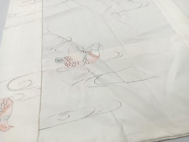 平和屋着物■長襦袢　無双仕立て　作家物　手描き　流水鴛鴦文　おだに武士　銀彩　正絹　逸品　CABM2188xe