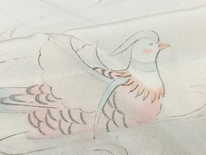 平和屋着物■長襦袢　無双仕立て　作家物　手描き　流水鴛鴦文　おだに武士　銀彩　正絹　逸品　CABM2188xe
