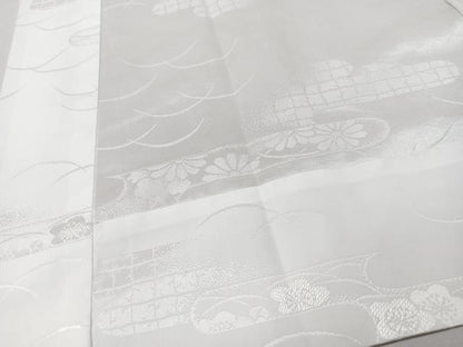 平和屋着物■長襦袢　無双仕立て　芝草菊地紋　半衿刺繍　正絹　逸品　CABM2192xe