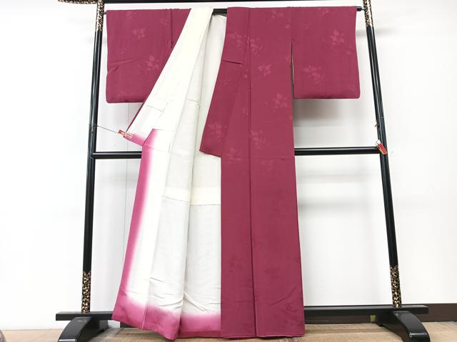 平和屋着物■上質な色無地　舞花地紋　紅紫色　正絹　逸品　CABM2204xe