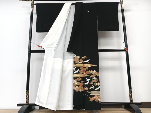 平和屋着物■豪華黒留袖　駒刺繍　飛鶴吉祥花文　金彩　正絹　逸品　CABM2205xe
