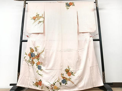 平和屋着物■訪問着　駒刺繍　尾長鳥花文　金銀彩　正絹　逸品　CABM2210xe