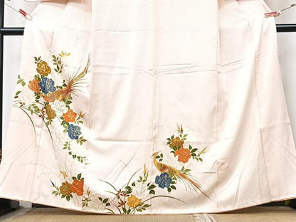 平和屋着物■訪問着　駒刺繍　尾長鳥花文　金銀彩　正絹　逸品　CABM2210xe