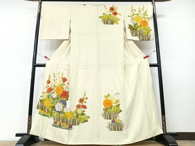 平和屋着物■訪問着　手描き　草花文　正絹　逸品　CABM2216xe
