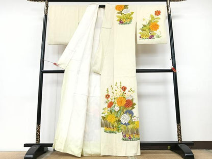 平和屋着物■訪問着　手描き　草花文　正絹　逸品　CABM2216xe