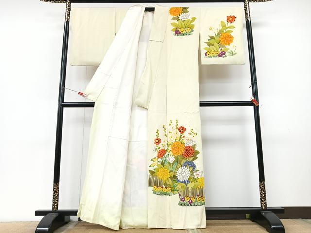 平和屋着物■訪問着　手描き　草花文　正絹　逸品　CABM2216xe