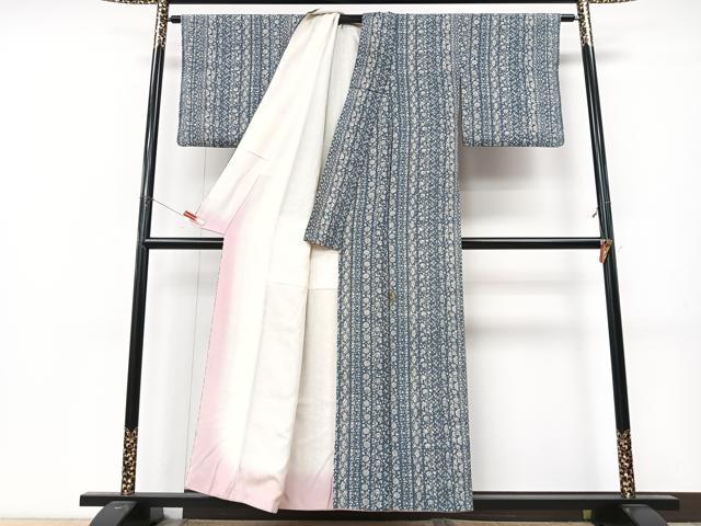平和屋着物■上質な小紋　花唐草間道　正絹　逸品　CABM2218xe