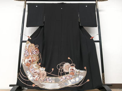 平和屋着物■豪華黒留袖　駒刺繍　花鳥鼓文　金彩　正絹　逸品　CABM2221xe