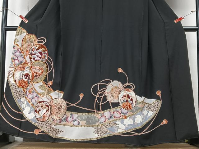平和屋着物■豪華黒留袖　駒刺繍　花鳥鼓文　金彩　正絹　逸品　CABM2221xe