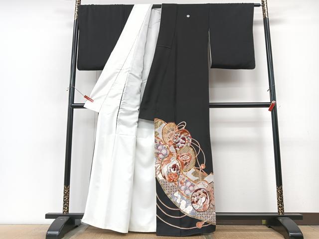 平和屋着物■豪華黒留袖　駒刺繍　花鳥鼓文　金彩　正絹　逸品　CABM2221xe