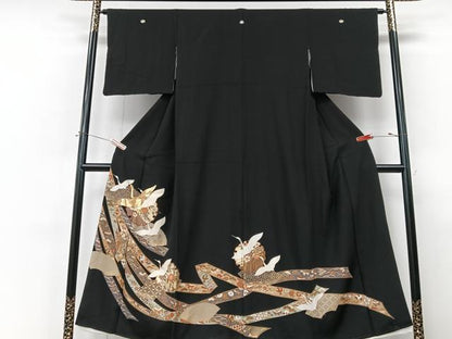 平和屋着物■豪華黒留袖　駒刺繍　熨斗雪輪飛鶴花文　金彩　正絹　逸品　CABM2222xe