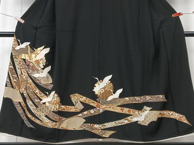 平和屋着物■豪華黒留袖　駒刺繍　熨斗雪輪飛鶴花文　金彩　正絹　逸品　CABM2222xe