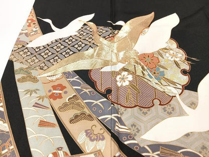 平和屋着物■豪華黒留袖　駒刺繍　熨斗雪輪飛鶴花文　金彩　正絹　逸品　CABM2222xe