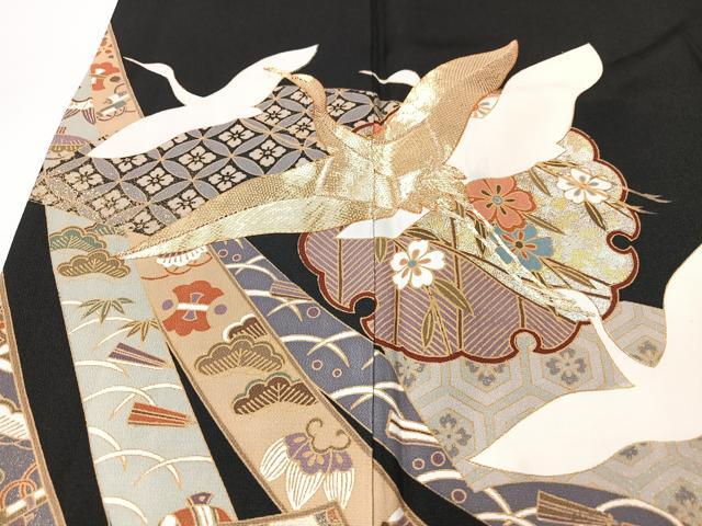 平和屋着物■豪華黒留袖　駒刺繍　熨斗雪輪飛鶴花文　金彩　正絹　逸品　CABM2222xe
