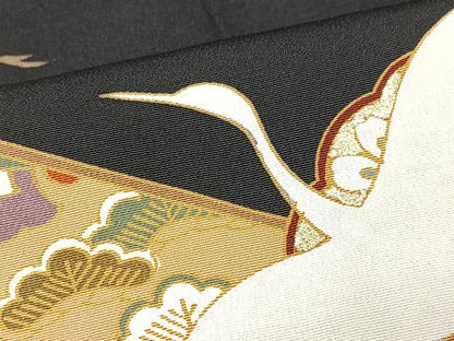 平和屋着物■豪華黒留袖　駒刺繍　熨斗雪輪飛鶴花文　金彩　正絹　逸品　CABM2222xe