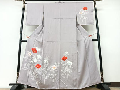 平和屋着物■訪問着　手描き　絞り　草花文　正絹　逸品　CABM2223xe