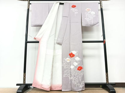 平和屋着物■訪問着　手描き　絞り　草花文　正絹　逸品　CABM2223xe